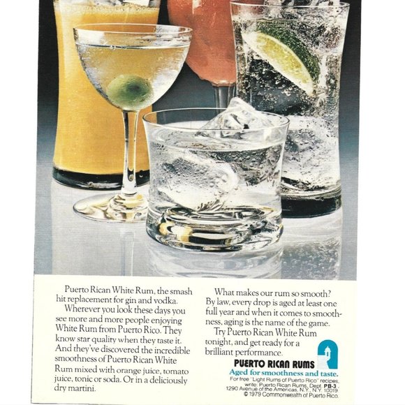 Puerto Rican White Rums 1970s Vintage Print Ad 9 inch Tall - Picture 3 of 4